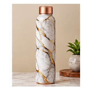 Gilded Navy Botanical Copper <b>Water</b> <b>Bottle</b> with Gold Floral Design Lid Eco-Friendly <b>BPA</b> <b>Free</b> Portable Travel Drinkware - Product Image 6