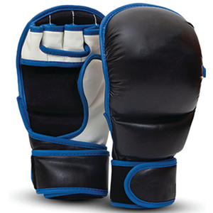 Black PU Breathable Boxing Gloves with Blue Trim <b>Hook</b> Loop Closure Adjustable Wrist Strap for Adults Martial Arts Training Gear - Product Image 6