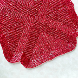 Flower Shape Bamboo Beaded Placemat Red Handmade Bohemian <b>Table</b> <b>Mat</b> - Product Image 2