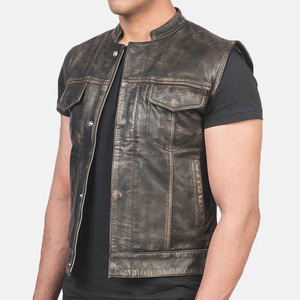 Chaleco de Cuero sin Mangas para Hombre 2026, Estilo Motociclista, Acabado Lavado, Chaqueta para Todas las Estaciones, Diseño Personalizado Premium con Pedrería - Product Image 3
