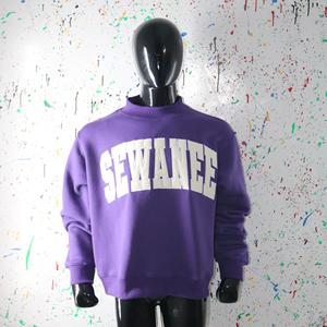 SEWANEE PURPLE <b>Mock</b> <b>Neck</b> Sweatshirt 100% WHITE Applique Embroidery wide <b>neck</b> Sweatshirt Finer Threads - Product Image 3