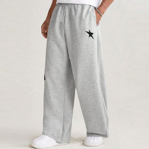 Pantalon de jogging gris pour homme avec appliqué étoile, taille élastique, coupe décontractée, tricoté mi-lourd, idéal pour l'automne - Product Image 2