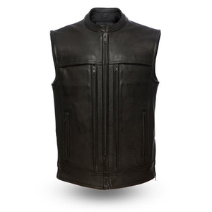 Professional Biker Waistcoat High Quality Black <b>Sleeveless</b> Chopper Rider <b>Jacket</b> Breathable Real <b>Leather</b> Canvas Fabric Vest - Product Image 5