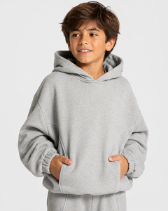 Sweat à capuche décontracté surdimensionné gris argenté contrastant pour garçon, en molleton premium, pull à capuche pour enfant - Product Image 1