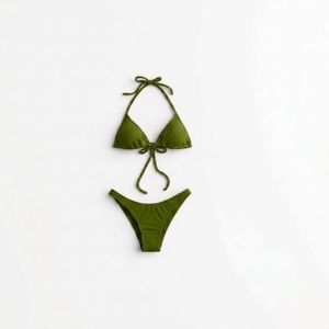 Ensemble bikini noir dos nu pour femme avec haut à nouer sur le devant, bretelles réglables, couleur unie, en Spandex/Polyester, 2 pièces avec string - Product Image 2