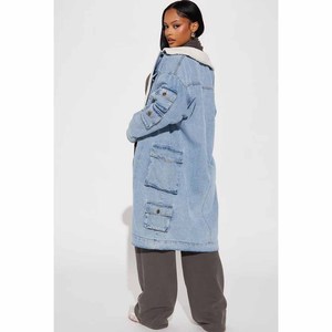 Chaquetas de Mezclilla Tejidas Ecológicas y Transpirables para Mujer, Abrigo Largo de Jean Reversible, 100% Algodón, 340g, Manga Larga - Product Image 2