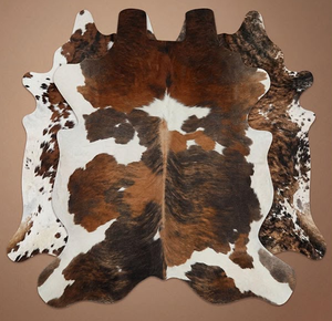 Tapis en cuir de vachette tricolore naturel, marron, noir, blanc, en peau de vache véritable avec poils, tapis en cuir véritable pour décoration de salon, vente en gros OEM - Product Image 2