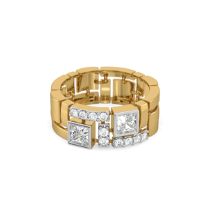 Anillo de Cóctel Geométrico de Oro Amarillo con Diamante de Corte Princesa en Bisel, Anillo de Boda Unisex de Lujo - Product Image 1