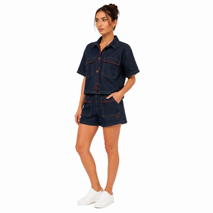 Ensemble short en jean pour femme de haute qualité, tenue d'été élégante avec tissu doux, coutures durables, coupe confortable pour un usage décontracté - Product Image 5
