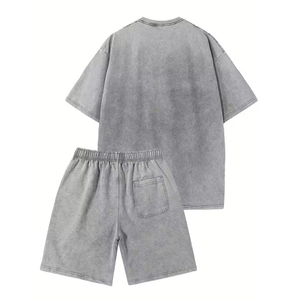 Acid Wash Custom Logo Two Piece T Shirt And Baggy Shorts Men Sweat Shorts Sportswear Gym Summer Tshirt With Shorts - Product Image 2