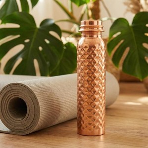 Hammered Pure <b>Copper</b> <b>Water</b> <b>Bottle</b> Diamond Embossed Leakproof Drinking <b>Bottle</b> Ayurvedic Health <b>Bottle</b> Reusable <b>Copper</b> <b>Bottle</b> - Product Image 1