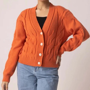 <b>Women</b> Knit <b>Cardigan</b> <b>Orange</b> Casual Long Sleeve V Neck Button Down Autumn Top Selling Fashion Lady Cable Sweater Outerwear Coat - Product Image 4