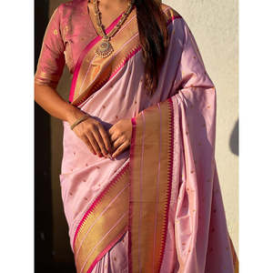 Sari traditionnel pour femme en soie douce lavande Paithani tissé Zari, protection solaire, vêtements indiens et pakistanais par Elite Weaves 650g - Product Image 2