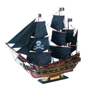 Modèle de bateau pirate en bois vintage fait main, objet décoratif nautique pour la maison ou le bureau - Product Image 2