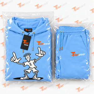 Ensemble survêtement décontracté pour homme, bleu clair, coupe oversize, couleur unie, en molleton bouclette, pour l'automne - Product Image 6