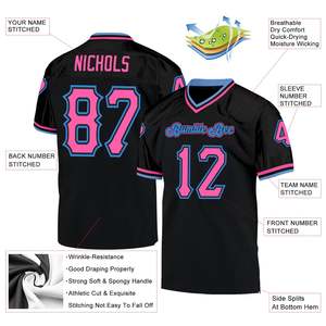 Camiseta de Fútbol Personalizada Negra, Rosa y Azul, Cuello en V, Manga Corta, Transpirable, Impresión Sublimada, Nombre del Equipo, Número, Unisex para Adultos - Product Image 5