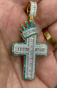 Men's SV JEWELS Vintage Custom Cross Iced Eternity <b>Solid</b> 925 Sterling Silver Plated 14K <b>Gold</b> Plated IGI <b>Pendant</b> Fashion - Product Image 2