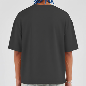 T-shirt en coton noir surdimensionné pour homme ZA2026, de qualité supérieure, à manches courtes, col rond, couleur unie, avec logo imprimé sur le devant, tricoté - Product Image 5