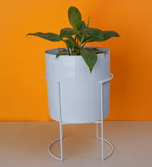 <b>White</b> Metal <b>Planter</b> Contemporary Elegant Indoor Outdoor Plant Pot - Product Image 2