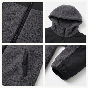 Men's Heavyweight Sherpa <b>Fleece</b> Full-Zip Color Block Hoodie <b>Jacket</b> for Outdoor Winter - Product Image 4