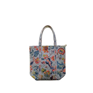 Sac fourre-tout en toile pour femme, 100% coton, matelassé, réversible, imprimé floral, fermeture éclair, léger, écologique, usage quotidien - Product Image 1