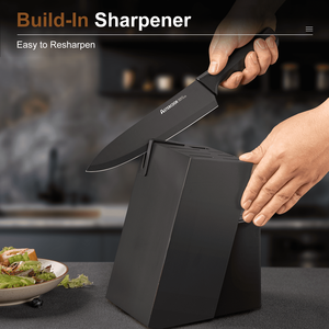 Set di 14 Coltelli da Cucina Neri con Lame in Acciaio Inossidabile Tedesco, Resistenti alla Ruggine e Lavabili in Lavastoviglie, con Affilatore Integrato - Product Image 3