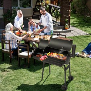 Grill a Carbone a Barile Resistente con Affumicatore Laterale, Griglia Affumicatrice per Esterni Interamente in Metallo con Tavolino Laterale e Ruote per Giardino e Patio - Product Image 6