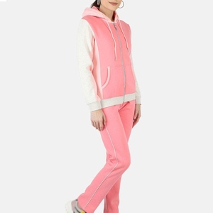 Wholesale Women's 100% Organic Cotton Waterproof Solid Casual Puff Printed Tracksuit Custom Logo Hooded Jogger <b>Set</b> Fleece Cotton - Product Image 2