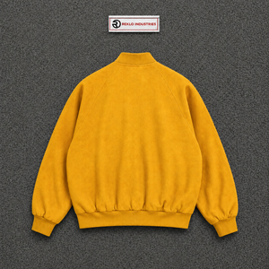 Chaqueta universitaria de lana amarilla para hombre, chaqueta bomber extragrande personalizada con cierre de botones a presión, cuello, puños y dobladillo acanalados, venta al por mayor - Product Image 6