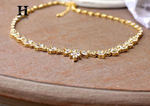 Marquise Cut Lab Grown Diamond Tennis Necklace 14K 18K Yellow Gold Floral Cluster V Shaped Wedding Bridal Necklace <b>Jewellery</b> - Product Image 5