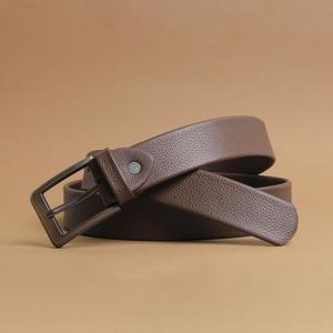 Ceinture pour homme en cuir de vachette de haute qualité, boucle carrée en cuivre, double couture, tressée, 35 mm, texture fine, usage quotidien décontracté - Product Image 1