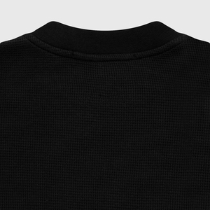 T-shirt noir en maille gaufrée à manches courtes, coupe classique, col roulé, épaules tombantes, décontracté, respirant, 100 % coton, imprimé dessin animé, style hip-hop - Product Image 5
