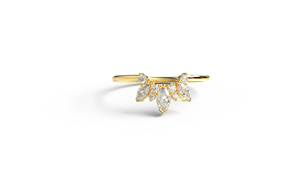 Anillo de compromiso y boda de lujo para mujer, de oro macizo de 18 quilates, con diamantes marquise y redondos, banda curva y diseño de racimo de rayos de sol - Regalo de moda - Product Image 1