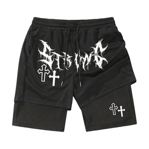 Pantalones Cortos Deportivos para Hombre, Diseño Gótico 2 en 1, Transpirables, de Secado Rápido, Poliéster/Algodón, Cintura Elástica, Casuales, para Verano, Gimnasio - Product Image 1