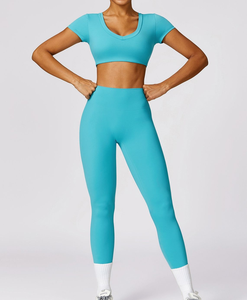 Conjunto de Yoga de 2 Piezas, Top Corto con Cuello en V, Leggings Largos sin Costuras de Cintura Alta, Ropa Deportiva - Product Image 6