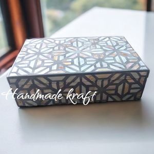 Luxury Black and White Geometric MOP Inlay Jewelry Organizer Modern Mosaic Shell Inlay <b>Small</b> Decorative <b>Box</b> for Vanity - Product Image 3