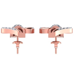 Boucles d'oreilles clous en or rose 18 carats plaqué or, serties de diamants taille brillant rond, design minimaliste pour femme, à porter au quotidien - Product Image 3