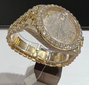 Luxury <b>Iced</b> <b>Out</b> Rose Gold Chronograph <b>Watch</b> for Men Full Diamond Hip Hop Stainless Steel Quartz Wristwatch Custom Logo - Product Image 3