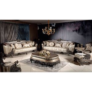Royal European Solid Teak Wood <b>Sofa</b> Set Luxury Carved Gold 3 Seater Couches Central Coffee Side <b>Tables</b> Majlis Furniture - Product Image 1