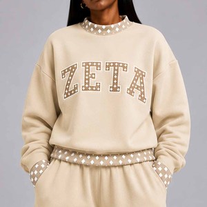 Zeta Wholesale <b>Mock</b> <b>Neck</b> Crew <b>Neck</b> Cotton Fleece Pullover Women Men Ladies Unisex Polka Dot Gingham Patch Greek Sorority Chenill - Product Image 3