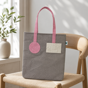 Color Block Dyed Jute with PP Tote Bag 33x39 cm <b>Pink</b> Handle Custom Logo Promotional Shopping Wholesale OEM ODM B2B Bag Supplier - Product Image 6