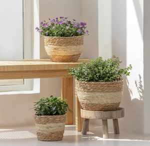 Pots de rangement au sol en jonc de mer sculptés à la main, style rétro, fabriqués au Vietnam, avec poignées, tressés à la main, écologiques, durables, capacité 24L - Product Image 2
