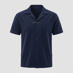 Chemise décontractée pour hommes, bleu marine, à manches longues, col carré, respirante, coupe droite, printemps, à carreaux, avec logo frontal, grandes tailles - Product Image 1