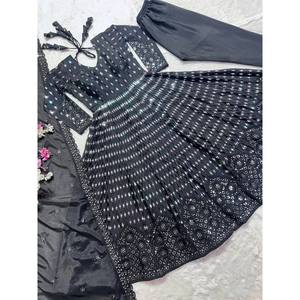 Vestidos de noche-Vestido de fiesta Anarkali con bordado de secuencia Trabajo - Product Image 6