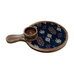 Plateau de service en émail imprimé au design attrayant avec mini-bol, pour sauce à pizza, plateau de service en bois naturel sur mesure - Product Image 6