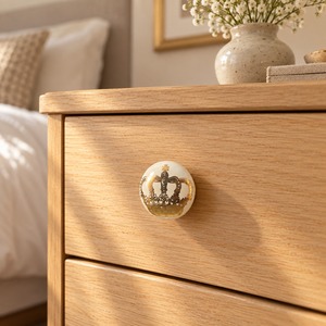 SHUBHAM Luxury Ivory <b>Ceramic</b> Cabinet <b>Knob</b> with Gold Crown Design – Decorative Furniture Drawer Wardrobe <b>Cupboard</b> Handle - Product Image 2