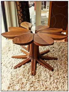 Flower Shape Wooden <b>Coffee</b> <b>Table</b> Set Antique Style Teak Living Room Side <b>Tables</b> Patio Furniture - Product Image 2