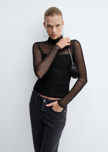เสื้อครอปตาข่ายแขนสั้นลายทางพร้อมโลโก้ตัวเลขสำหรับผู้ชาย - Product Image 4