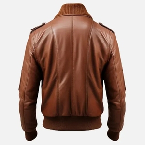 Veste d'hiver en cuir véritable pour homme - Col montant vintage et logo sur le devant, style classique - Product Image 2
