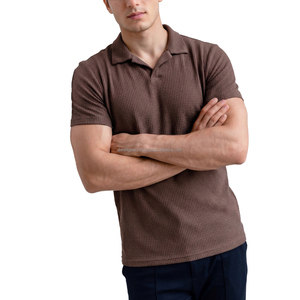 Chemise Homme Marron en Maille Gaufrée Col Rond Manches Classiques Coupe Droite Décontractée Soie/Coton Respirante Couleur Unie Anti-Plis - Product Image 1